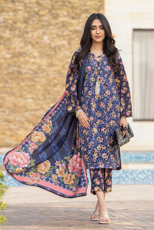 Lazer Cut Embroidered Dress with Pashmina Shawl TW6