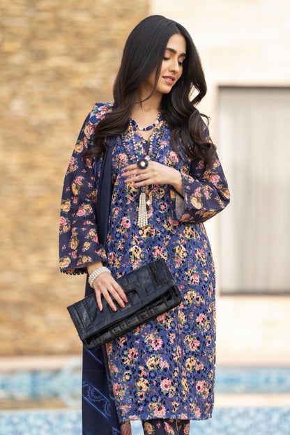 Lazer Cut Embroidered Dress with Pashmina Shawl TW6