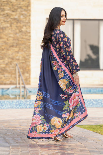 Lazer Cut Embroidered Dress with Pashmina Shawl TW6