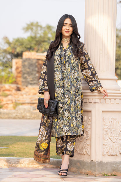 Lazer Cut Embroidered Dress with Pashmina Shawl TW8