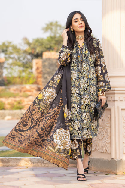 Lazer Cut Embroidered Dress with Pashmina Shawl TW8