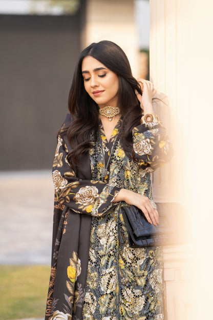 Lazer Cut Embroidered Dress with Pashmina Shawl TW8