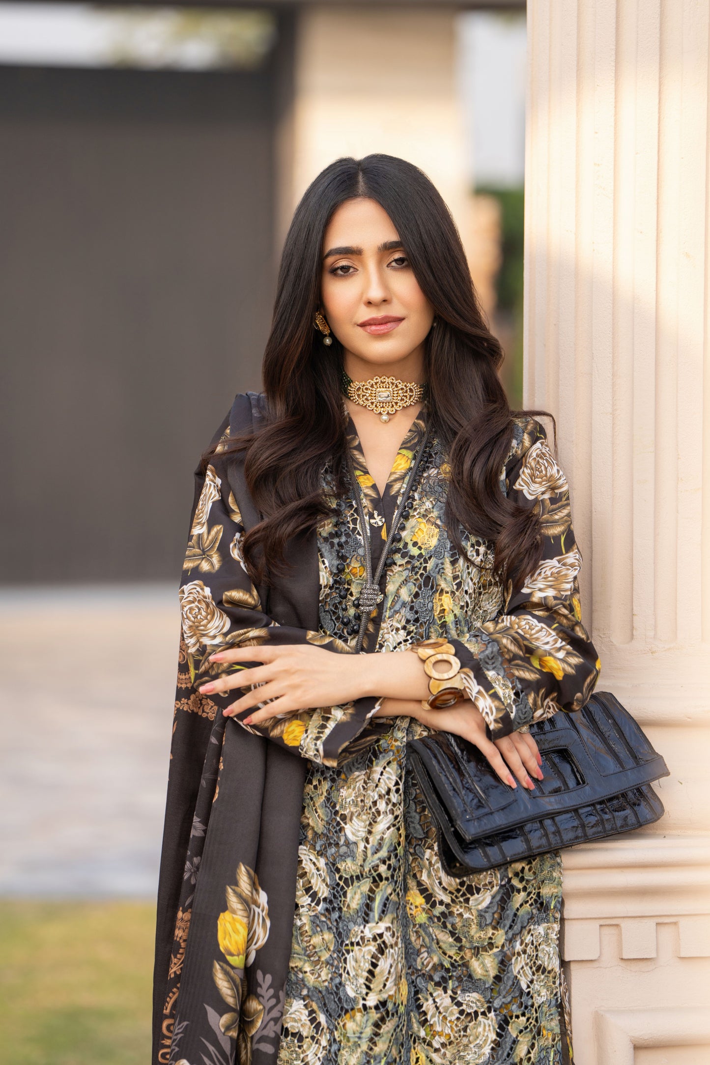 Lazer Cut Embroidered Dress with Pashmina Shawl TW8